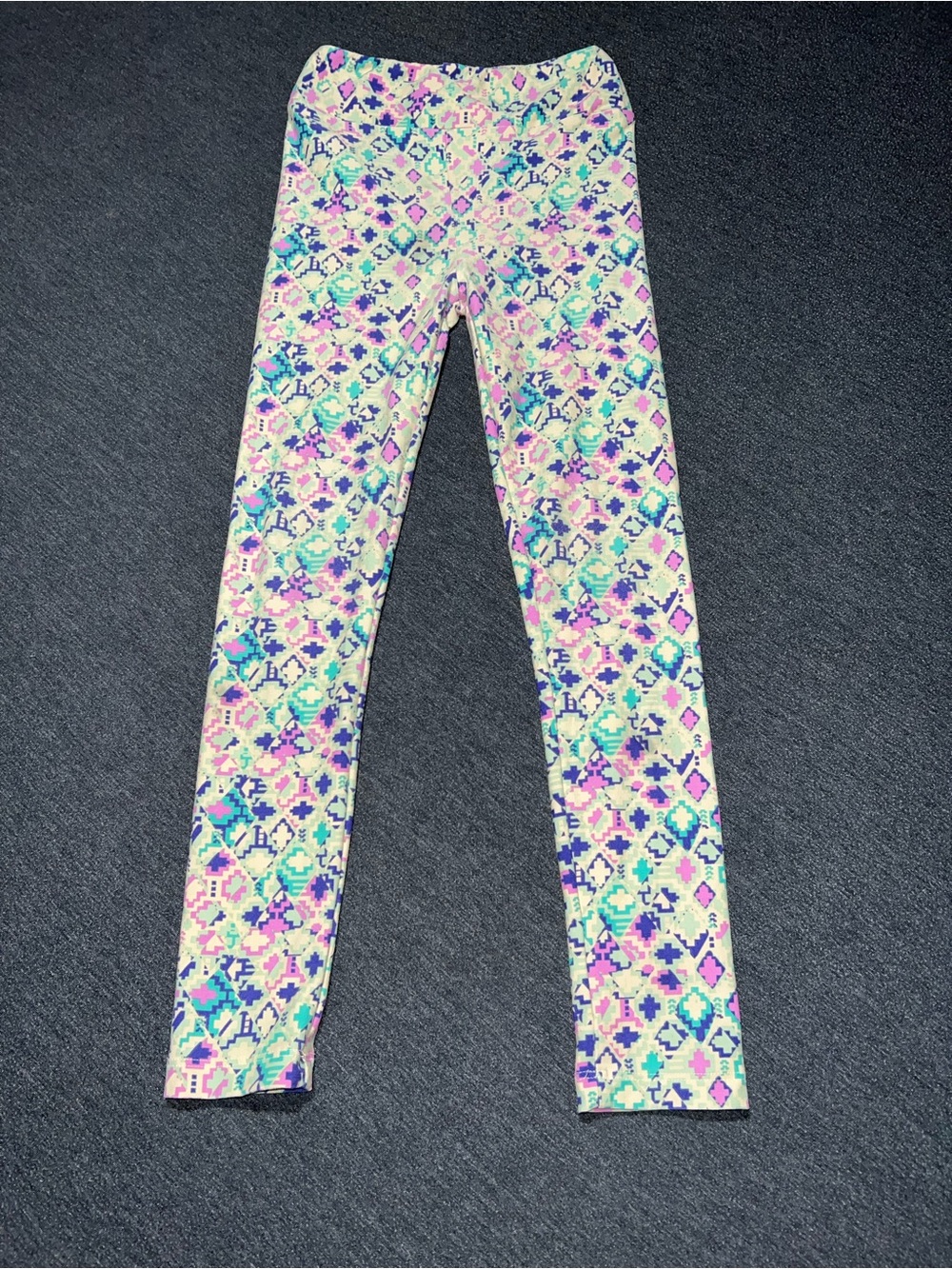 LuLaRoe Kids Geometric Aqua Pink Purple Cream Leggings
